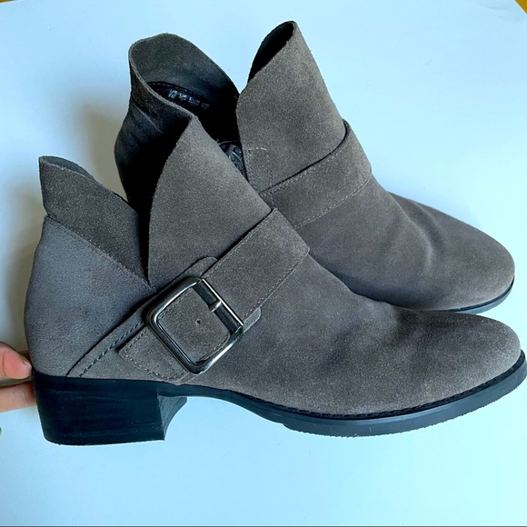 Franco Sarto Shoes - {FRANCO SARTO} GREY LEATHER BUCKLE ANKLE BOOTS